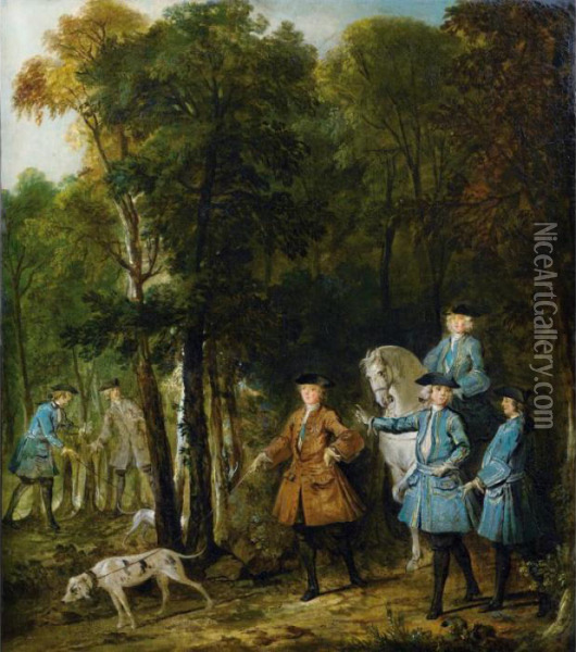 Louis Xv Tenant En Laisse Un Limier Oil Painting - Jean-Baptiste Oudry