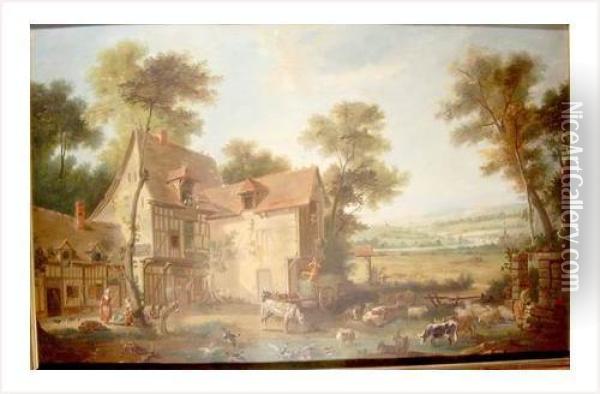 Scene De Cour De Ferme Oil Painting - Jean-Baptiste Oudry