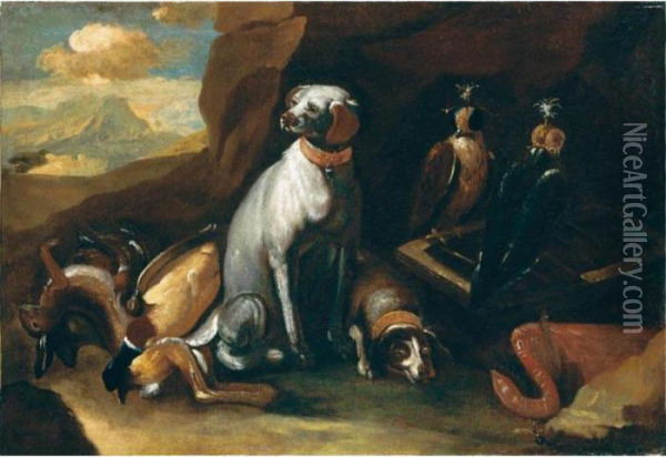 Cani Con Cacciagione In Un Paesaggio Oil Painting - Jean-Baptiste Oudry