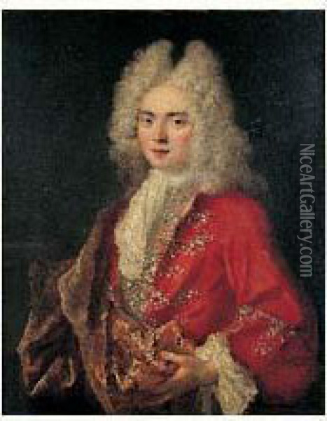 Portrait D'homme A La Veste Rouge Oil Painting - Jean-Baptiste Oudry