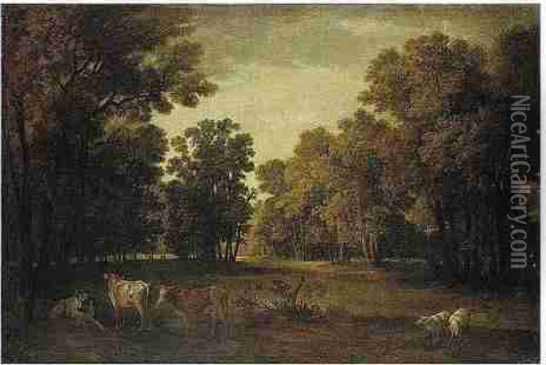 A Pastoral Landscape With Cattle And Sheep Oil Painting - Jean-Baptiste Oudry