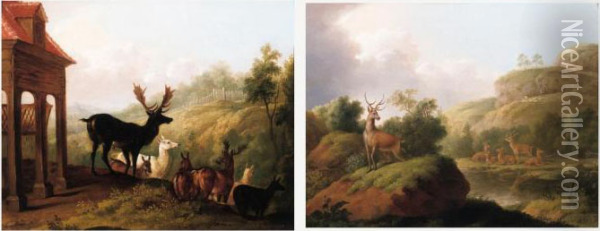 Deer And Reindeer In Landscapes Oil Painting - Jean-Baptiste Oudry