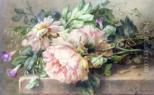 Still Life with Peonies and Morning Glory Oil Painting - Margaretha Roosenboom