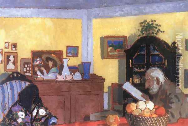Uncle Piacsek in front of the Black Sideboard 1906 Oil Painting - Jozsef Rippl-Ronai