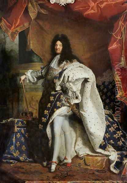 Louis XIV 1638-1715 in Royal Costume, 1701 Oil Painting - Hyacinthe Rigaud
