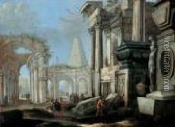 Romische Ruinen. Oil Painting - Giovanni Niccolo Servandoni