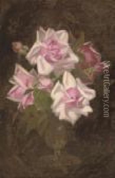 Pink Roses In A Vase Oil Painting - James Stuart Park
