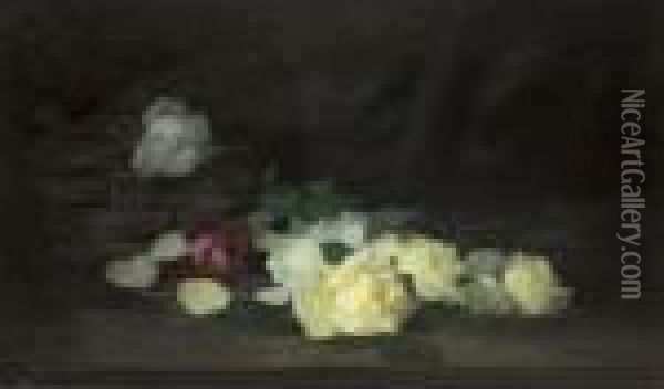Roses With A Wicker Basket Oil Painting - James Stuart Park