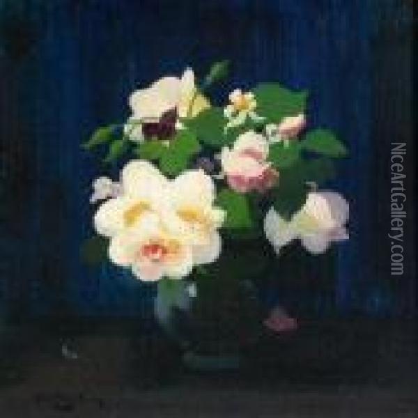 A Still Life Of Yellow Roses Oil Painting - James Stuart Park