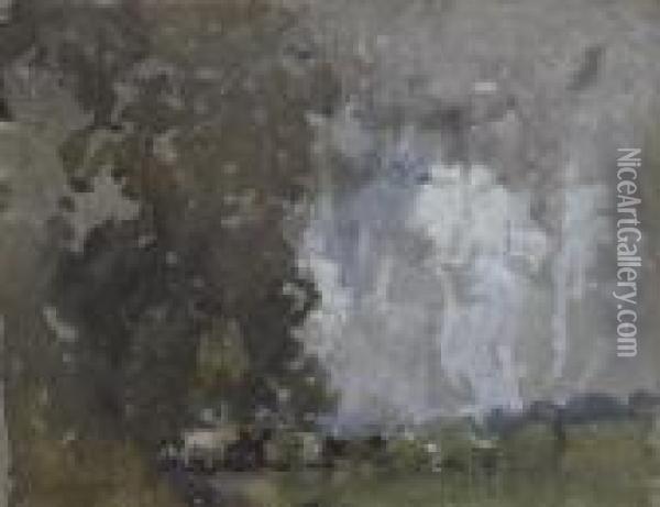 Cows Grazing Oil Painting - James Paterson