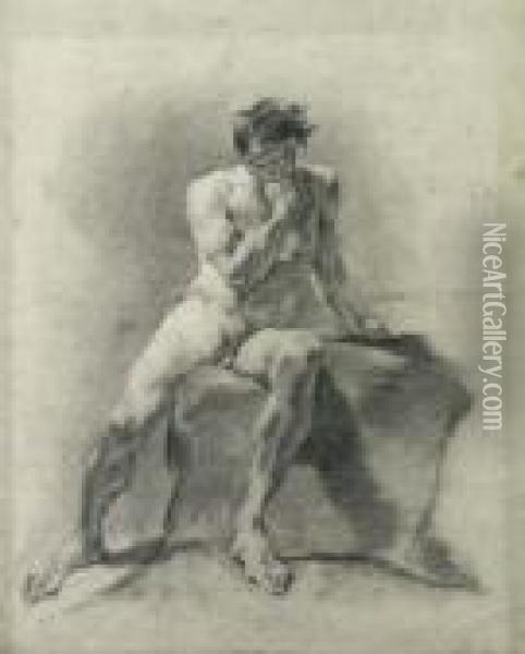 A Seated Male Nude Oil Painting - Giovanni Battista Piazzetta