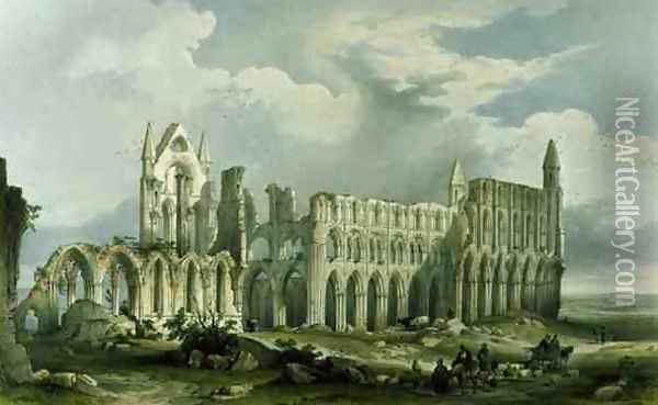 Whitby Abbey from the South West, from The Monastic Ruins of Yorkshire, engraved by George Hawkins 1819-52, 1842 Oil Painting - William Richardson