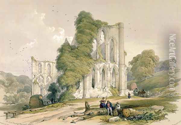 Rievaulx Abbey, from the East Front, from The Monastic Ruins of Yorkshire, engraved by George Hawkins 1819-52, 1843 Oil Painting - William Richardson