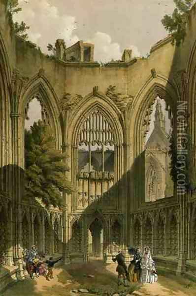 Howden Abbey, the Chapter House, from The Monastic Ruins of Yorkshire, engraved by George Hawkins 1819-52, 1842 Oil Painting - William Richardson
