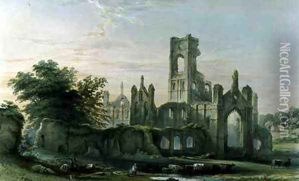 Kirkstall Abbey from the South East, from The Monastic Ruins of Yorkshire, engraved by George Hawkins 1819-52, 1842 Oil Painting - William Richardson