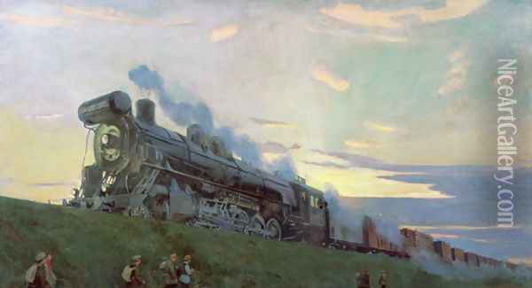 Super power steam engine, 1935 Oil Painting - Arkadij Aleksandrovic Rylov