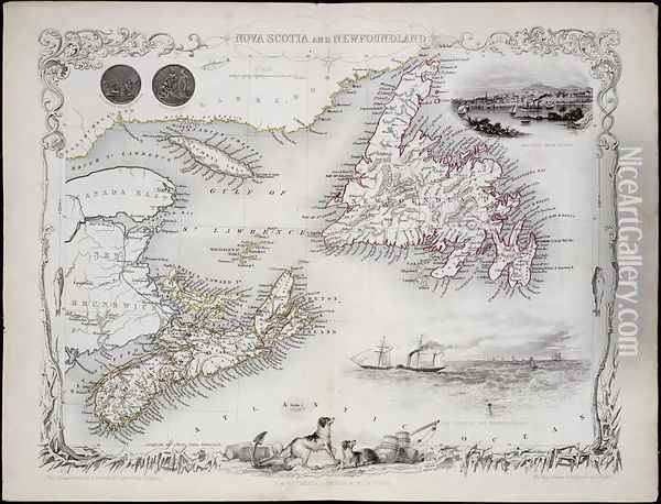 Nova Scotia and Newfoundland, from a Series of World Maps published by John Tallis and Co., New York and London, 1850s Oil Painting - John Rapkin