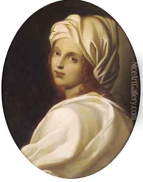A girl in a white headdress, in a feigned oval Oil Painting - Guido Reni