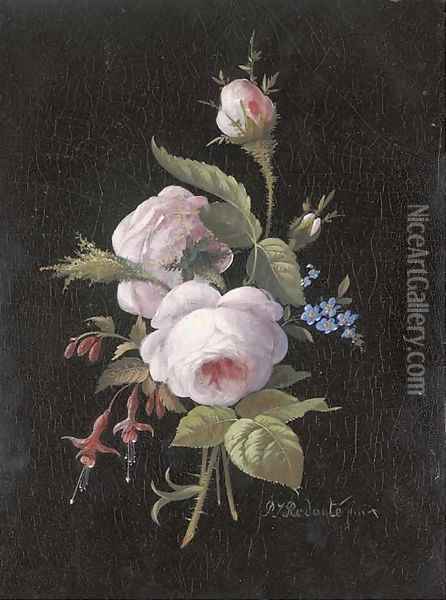 A bouquet of roses, forget-me-nots and fuchsia Oil Painting - Pierre-Joseph Redoute