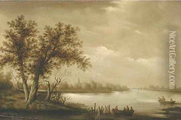A wooded river landscape with fishermen bringing in their catch Oil Painting - Salomon van Ruysdael