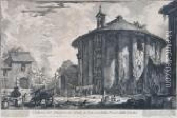 Veduta Del Tempio Di Cibele A Piazza Della Bocca Della Verita Oil Painting - Giovanni Battista Piranesi