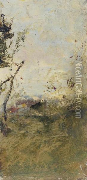 A Landscape With A Tree Oil Painting - Ivan Pavlovich Pokhitonov
