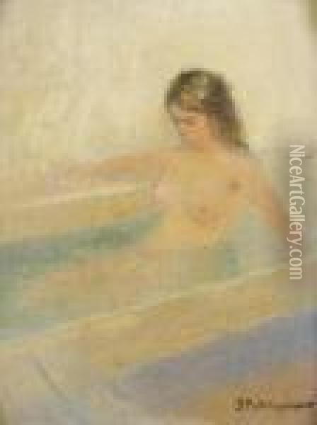 Contemplative Bathing Oil Painting - Ivan Pavlovich Pokhitonov