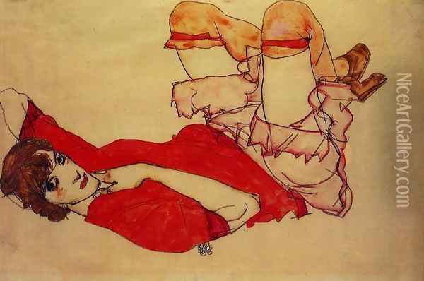 Wally with a Red Blouse Oil Painting - Egon Schiele