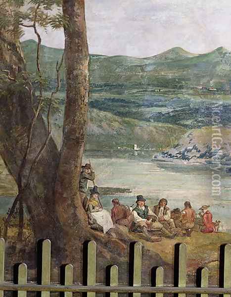 Mural painting from Drakelowe Hall, nr. Burton on Trent. Peasants resting Oil Painting - Paul Sandby