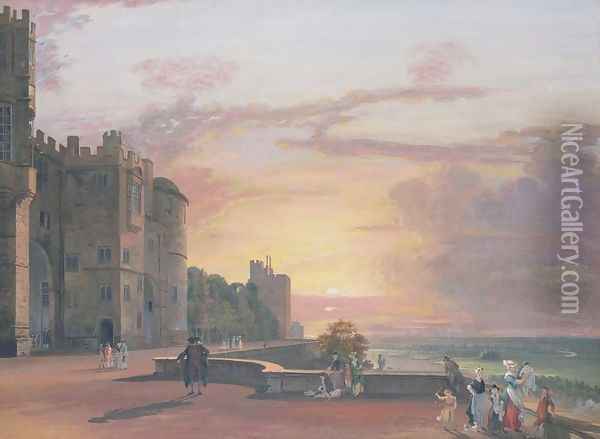 Windsor Castle North Terrace looking west at sunset Oil Painting - Paul Sandby