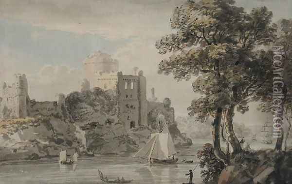 A Castle on the River Oil Painting - Paul Sandby