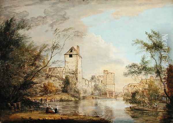 An Unfinished View of the West Gate, Canterbury, c.1790-1800 Oil Painting - Paul Sandby
