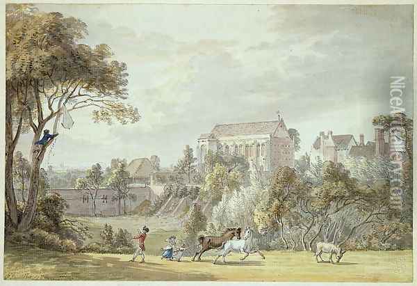 King Johns Palace, Eltham - Retrieving a Kite, 1788 Oil Painting - Paul Sandby