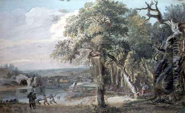 Woodcutters near a River, c.1755 Oil Painting - Paul Sandby