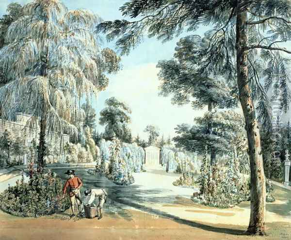 The Flower Garden at Nuneham Courtenay, Oxfordshire, 1777 Oil Painting - Paul Sandby