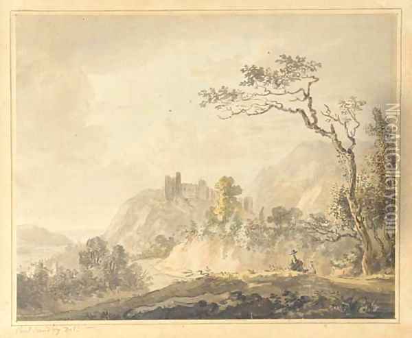Italianate landscape with a figure in the foreground Oil Painting - Paul Sandby
