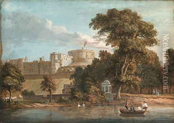 Windsor Castle, from the Thames near Romney Island, Berkshire Oil Painting - Paul Sandby