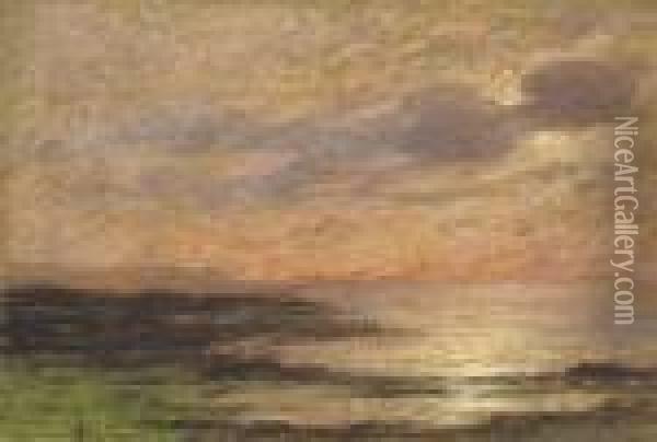 Soleil Couchant Sur La Mer A Puys Oil Painting - Pierre Ernest Prins