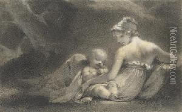 L'innocence: A Woman And A Sleeping Cupid Oil Painting - Pierre-Paul Prud'hon