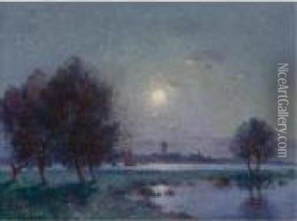 Bord De Loire Au Clair De Lune Oil Painting - Ferdinand Loyen Du Puigaudeau