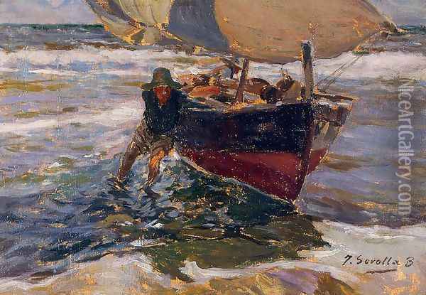 Beaching the Boat (study) Oil Painting - Joaquin Sorolla Y Bastida