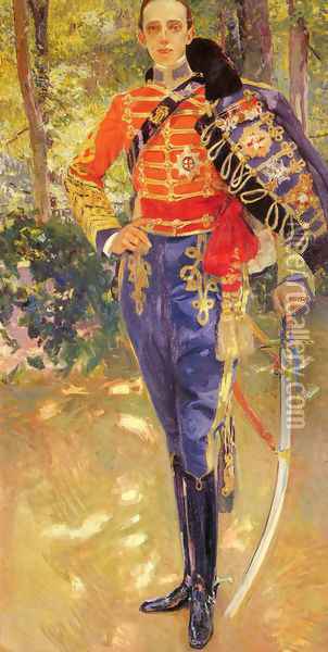 Retrato del Rey Don Alfonso XIII con el uniforme de husares (Portrait of King Alfonso XIII in a Hussar's Uniform) Oil Painting - Joaquin Sorolla Y Bastida