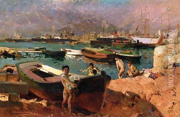 Valencia's Port Oil Painting - Joaquin Sorolla Y Bastida