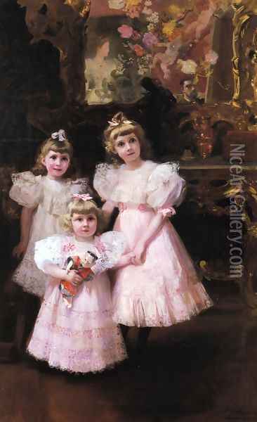 The Three Errazuriz Sisters Oil Painting - Joaquin Sorolla Y Bastida
