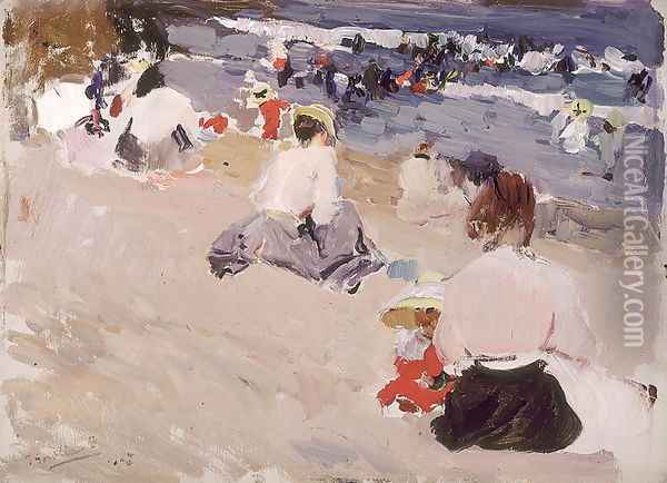 People Sitting on the Beach, 1906 Oil Painting - Joaquin Sorolla Y Bastida