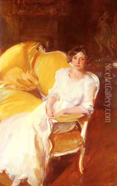 Clotidle sentada en el sofa (Clotilde Seated on the Sofa) Oil Painting - Joaquin Sorolla Y Bastida