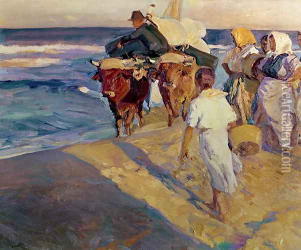 Towing in the boat, Valencia Beach, 1916 Oil Painting - Joaquin Sorolla Y Bastida