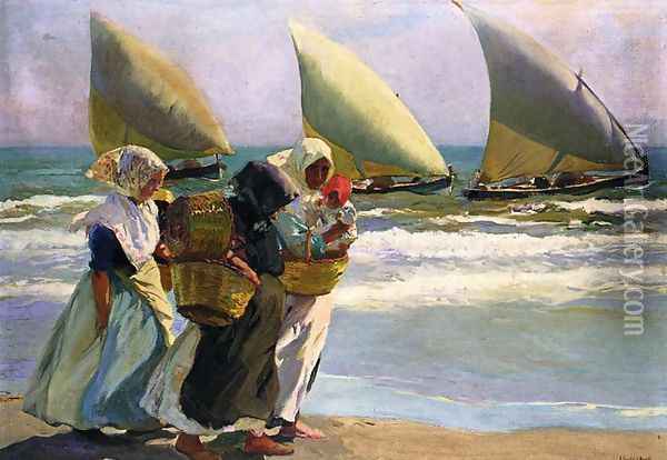 Three Sails Oil Painting - Joaquin Sorolla Y Bastida