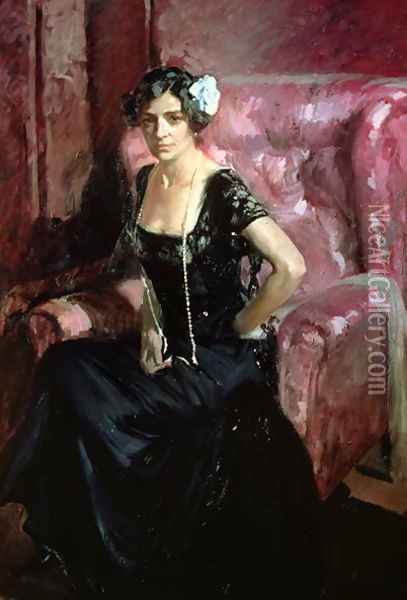 Clotilde in an Evening Dress, 1910 Oil Painting - Joaquin Sorolla Y Bastida