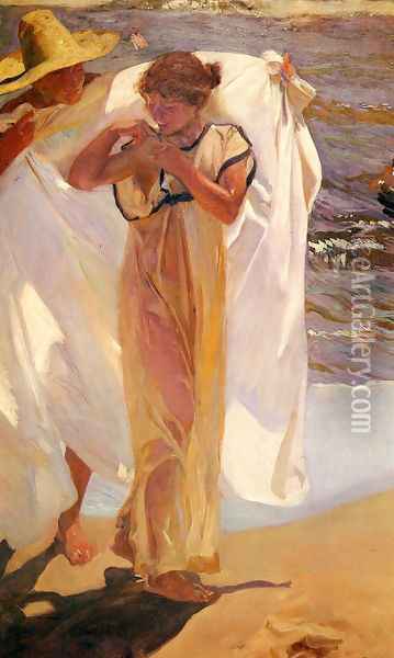 Saliendo del bano (Leaving the Bath) Oil Painting - Joaquin Sorolla Y Bastida